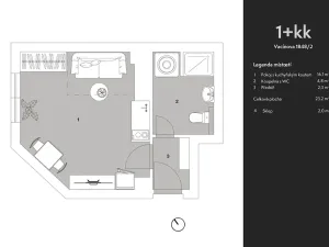 Pronájem bytu 1+kk, Praha - Libeň, Vacínova, 23 m2