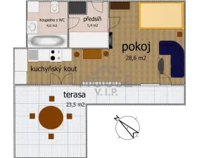 Pronájem bytu 1+kk, Praha - Pitkovice, Pečárková, 42 m2