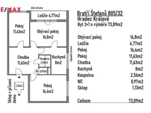 Prodej bytu 3+1, Hradec Králové - Slezské Předměstí, Bratří Štefanů, 74 m2