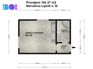 Pronájem bytu 1+kk, Lipník nad Bečvou, Nerudova, 27 m2