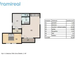 Prodej bytu 2+kk, Brno, Bešůvka, 56 m2