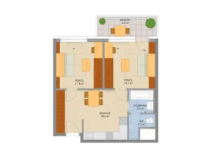 Prodej bytu 2+1, Praha, Gollové, 51 m2