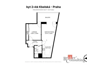 Pronájem bytu 2+kk, Praha - Hloubětín, Kbelská, 45 m2