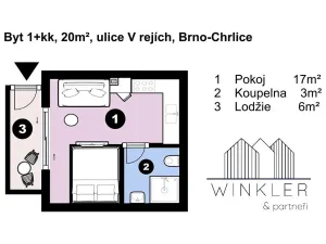 Pronájem bytu 1+kk, Brno, V rejích, 20 m2