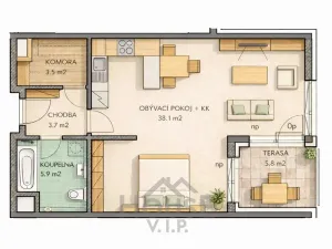 Prodej bytu 2+kk, Praha - Vysočany, Pod Harfou, 53 m2