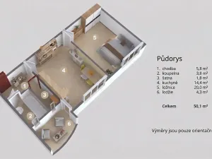Pronájem bytu 2+kk, Ústí nad Labem, Kramoly, 50 m2
