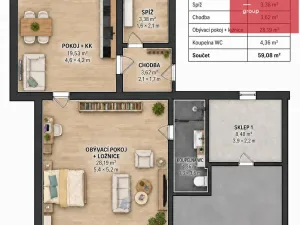 Pronájem bytu 2+kk, Opava, Březinova, 59 m2