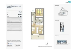 Pronájem bytu 2+kk, Dobřichovice, Pražská, 54 m2