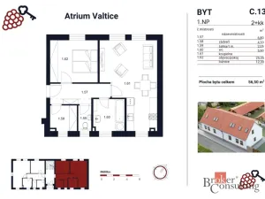 Prodej bytu 2+kk, Valtice, P. Bezruče, 56 m2