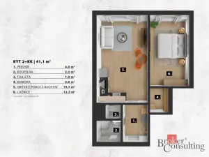 Pronájem bytu 2+kk, Praha - Hodkovičky, Pod lysinami, 41 m2