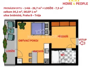 Pronájem bytu 1+kk, Praha - Troja, Svídnická, 34 m2