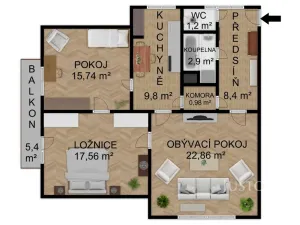 Prodej bytu 3+1, Písek - Budějovické Předměstí, Baarova, 80 m2