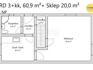 Prodej rodinného domu, Zlín, Prostřední, 61 m2