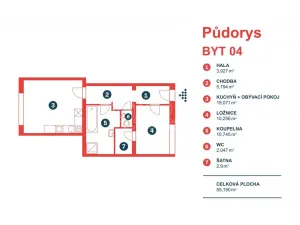 Pronájem bytu 2+kk, Benešov, Tyršova, 55 m2