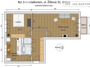 Pronájem bytu 2+1, Jihlava, Žižkova, 56 m2