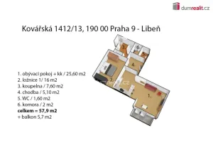 Pronájem bytu 2+kk, Praha - Libeň, Kovářská, 64 m2