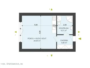 Pronájem bytu 1+kk, Hradec Králové, Štefánikova, 36 m2