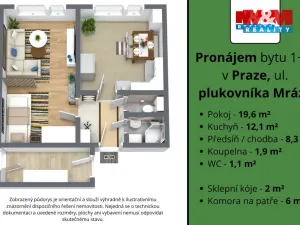 Pronájem bytu 1+1, Praha - Hostivař, plukovníka Mráze, 43 m2