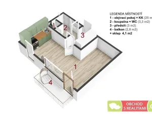 Pronájem bytu 1+kk, Praha, Štěchovická, 45 m2