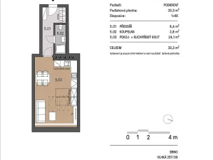 Pronájem bytu 1+kk, Brno, Vlhká, 34 m2