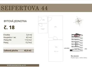 Prodej bytu 2+kk, Praha - Žižkov, Seifertova, 42 m2