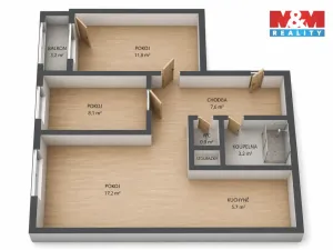 Pronájem bytu 3+kk, Praha - Bohnice, Lodžská, 53 m2
