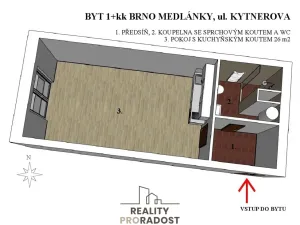Pronájem bytu 1+kk, Brno, Kytnerova, 34 m2