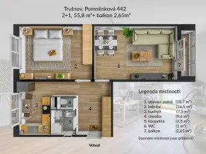 Pronájem bytu 2+1, Trutnov - Horní Staré Město, Pomněnková, 55 m2