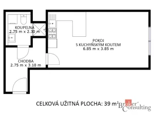 Pronájem bytu 1+kk, Brno - Ponava, Střední, 39 m2