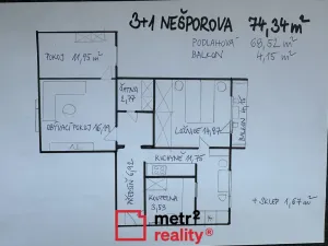 Prodej bytu 3+1, Olomouc, Nešporova, 68 m2