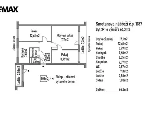 Pronájem bytu 3+1, Hradec Králové, Smetanovo nábřeží, 66 m2