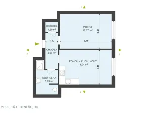 Pronájem bytu 2+kk, Hradec Králové, třída Edvarda Beneše, 49 m2