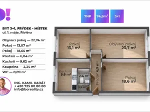 Prodej bytu 3+1, Frýdek-Místek, 1. máje, 74 m2