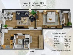 Pronájem bytu 2+1, Louny, Kpt. Nálepky, 60 m2