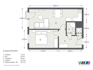 Pronájem bytu 2+kk, Praha - Kobylisy, Šiškova, 45 m2