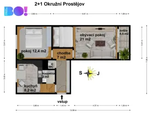 Prodej bytu 2+1, Prostějov, Okružní, 55 m2