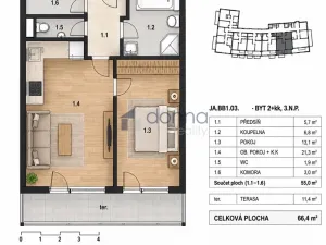 Pronájem bytu 2+kk, Praha, U Hostavického potoka, 56 m2