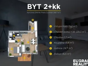 Prodej bytu 2+kk, Praha - Sedlec, Kamýcká, 57 m2