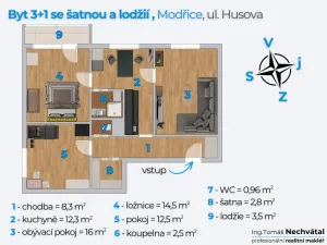 Prodej bytu 3+1, Modřice, Husova, 70 m2