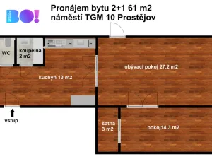Pronájem bytu 2+1, Prostějov, nám. T. G. Masaryka, 61 m2