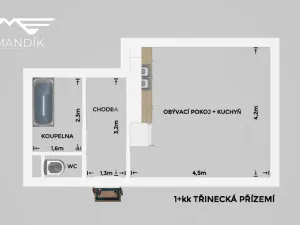 Pronájem bytu 1+kk, Praha - Letňany, Třinecká, 28 m2