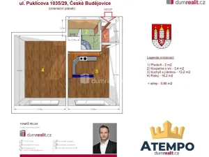 Pronájem bytu 1+1, České Budějovice - České Budějovice 3, Puklicova, 35 m2