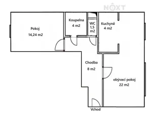 Pronájem bytu 2+kk, Pardubice, Na Labišti, 53 m2