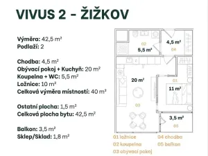 Prodej bytu 2+kk, Praha - Žižkov, Kaplířova, 45 m2
