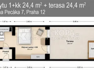 Pronájem bytu 1+kk, Praha - Točná, náměstí Antonína Pecáka, 25 m2