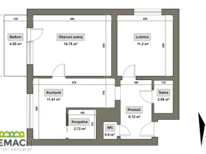Pronájem bytu 2+1, Uherský Brod, Šaripova, 55 m2