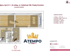 Pronájem bytu 2+1, Český Krumlov - Nádražní Předměstí, Vyšehrad, 50 m2