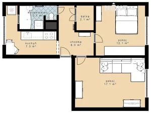 Pronájem bytu 2+1, České Budějovice, Plzeňská, 51 m2