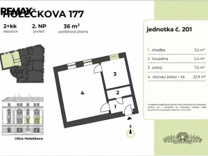 Pronájem bytu 2+kk, Praha - Košíře, Holečkova, 36 m2
