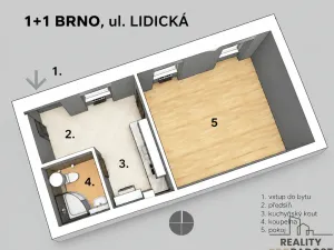 Pronájem bytu 1+1, Brno, Lidická, 34 m2